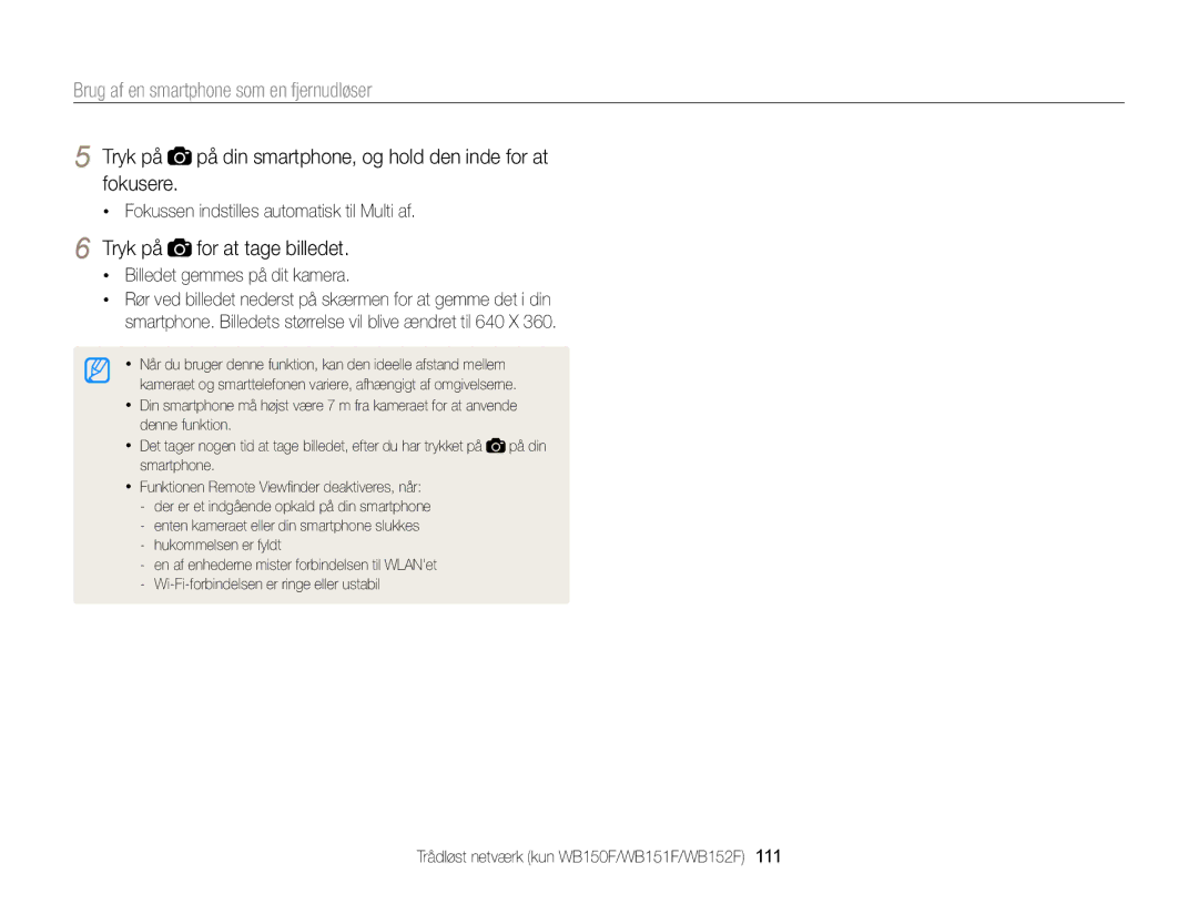 Samsung EC-WB150FBPBE2, EC-WB150FBPWE2 manual Brug af en smartphone som en fjernudløser, Tryk på for at tage billedet 