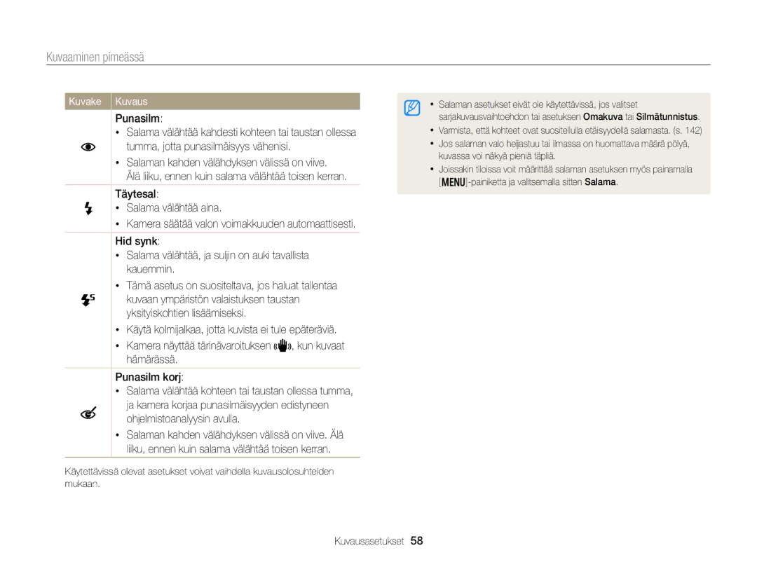 Samsung EC-WB150FBPRE2, EC-WB150FBPWE2, EC-WB150FBPBE2 manual Kuvaaminen pimeässä, Ohjelmistoanalyysin avulla 