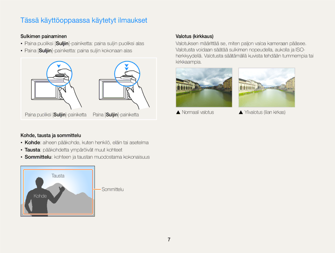 Samsung EC-WB150FBPRE2, EC-WB150FBPWE2, EC-WB150FBPBE2 manual Tässä käyttöoppaassa käytetyt ilmaukset, Kohde 