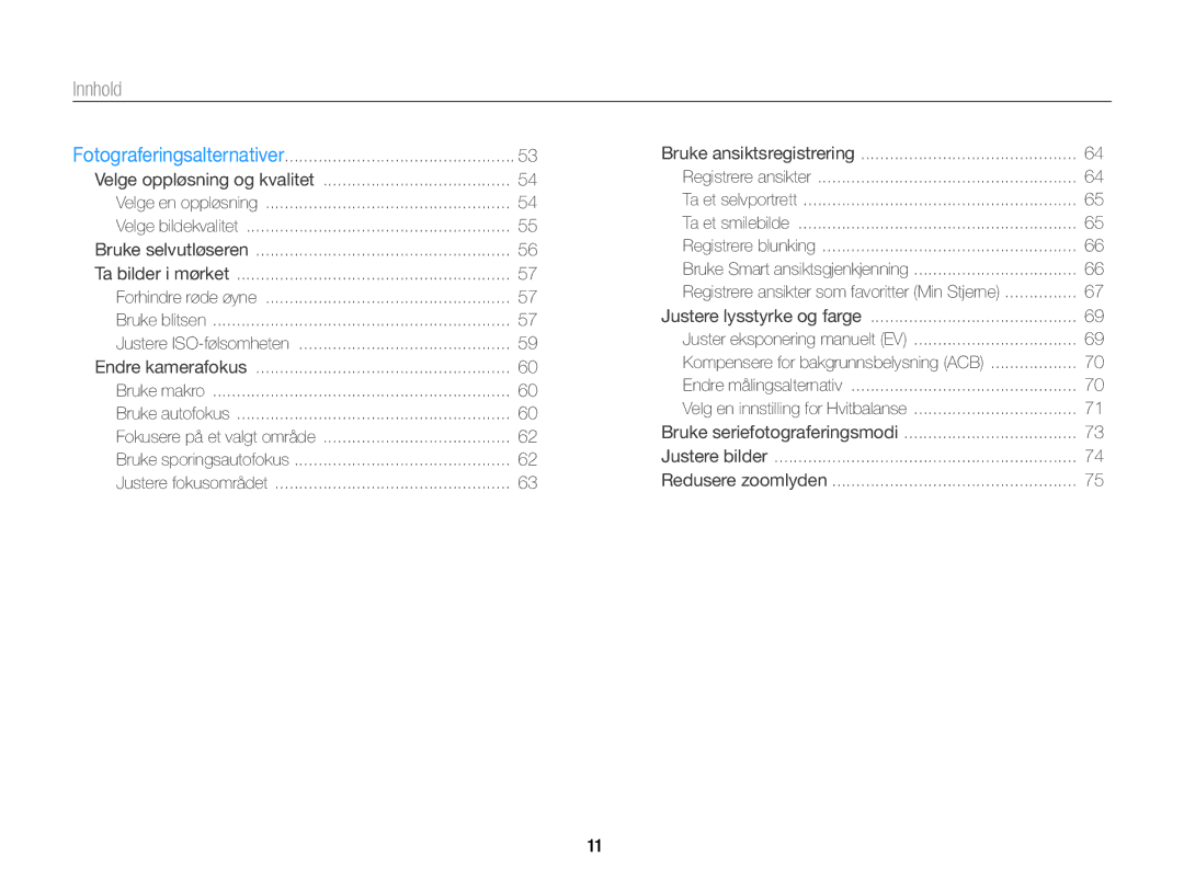 Samsung EC-WB150FBPWE2, EC-WB150FBPBE2, EC-WB150FBPRE2 manual Innhold 