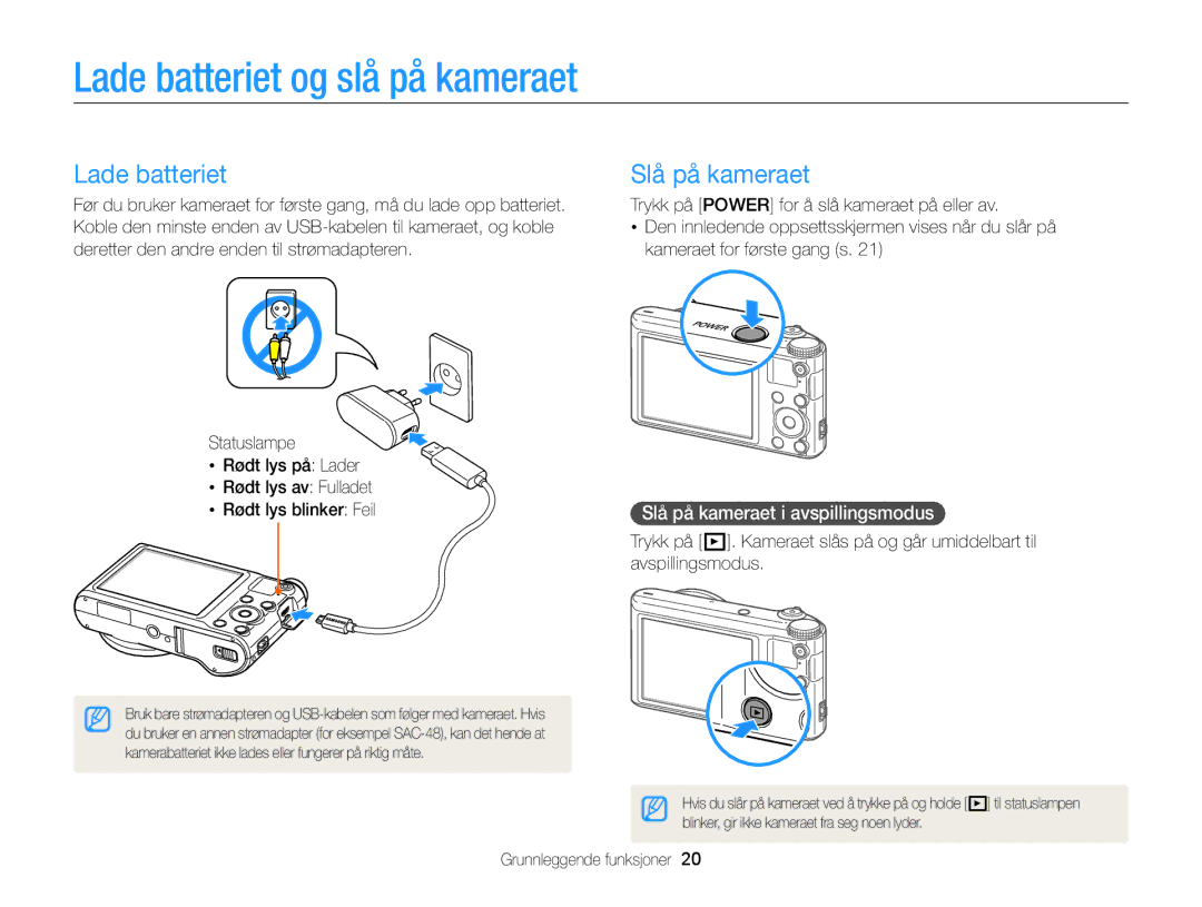 Samsung EC-WB150FBPWE2 manual Lade batteriet og slå på kameraet, Slå på kameraet i avspillingsmodus, Avspillingsmodus 