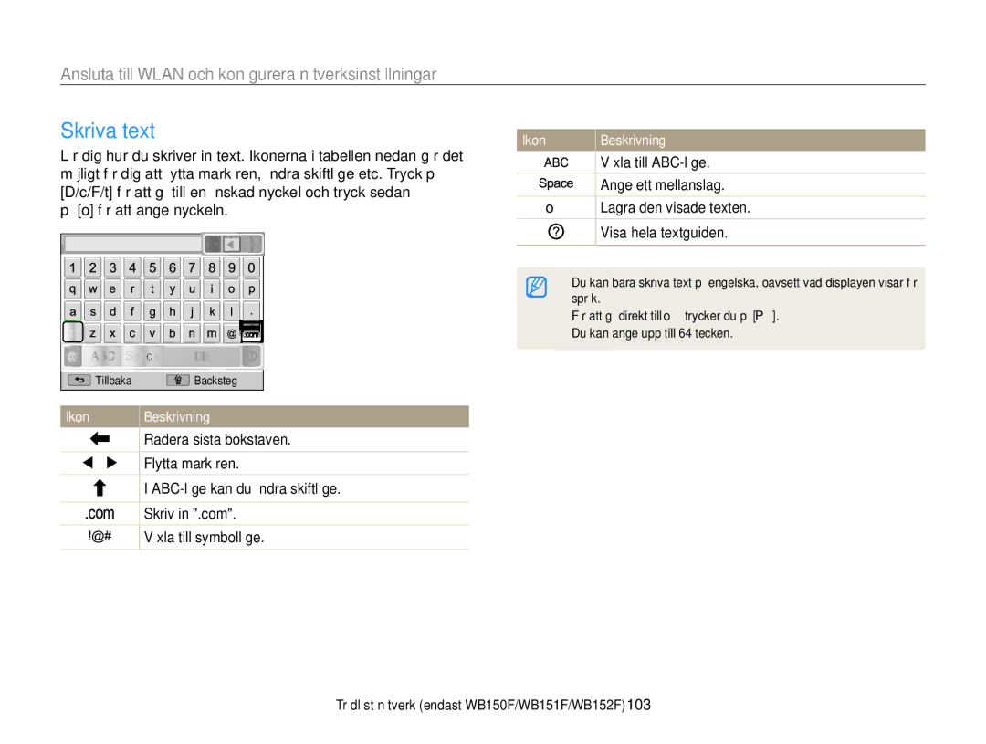 Samsung EC-WB150FBPRE2, EC-WB150FBPWE2, EC-WB150FBPBE2 manual Skriva text 