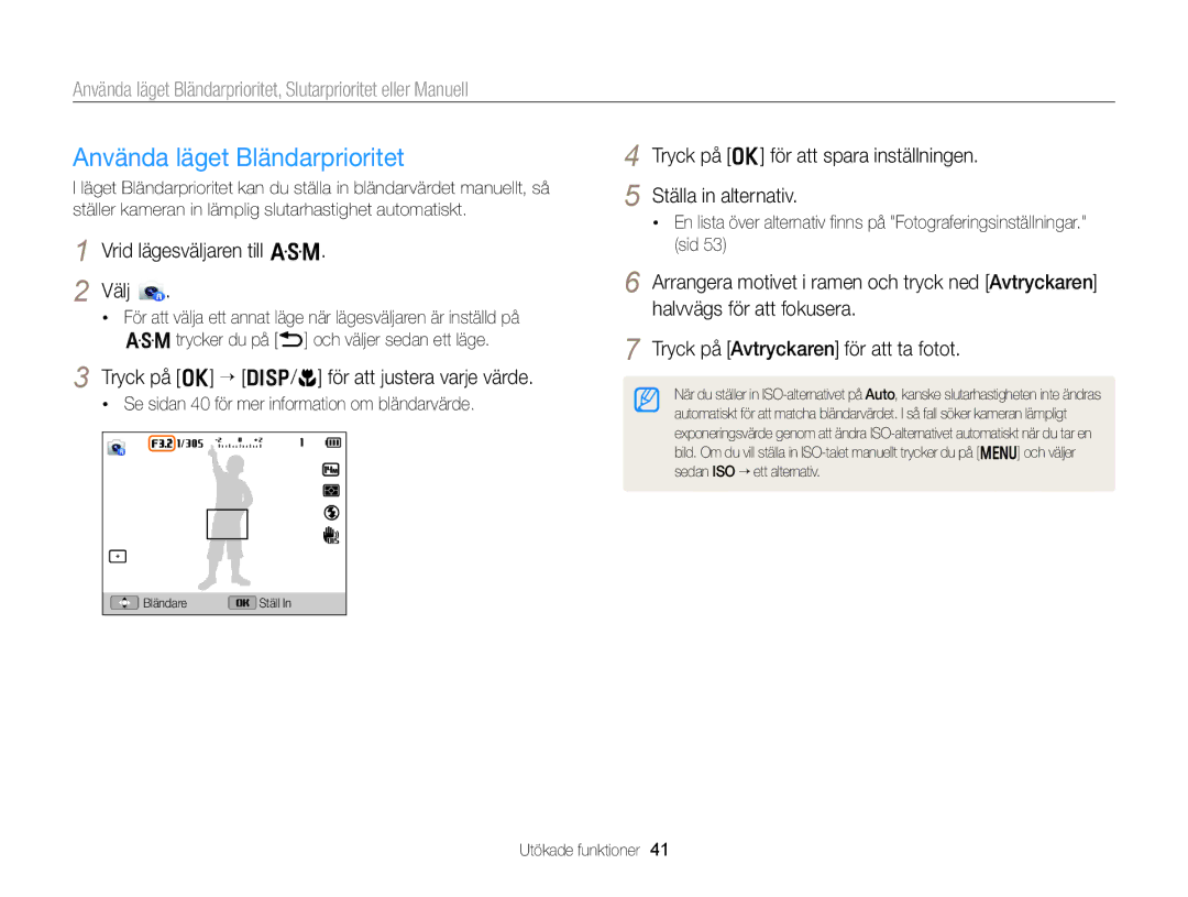 Samsung EC-WB150FBPWE2, EC-WB150FBPBE2, EC-WB150FBPRE2 manual Använda läget Bländarprioritet, Vrid lägesväljaren till G Välj 