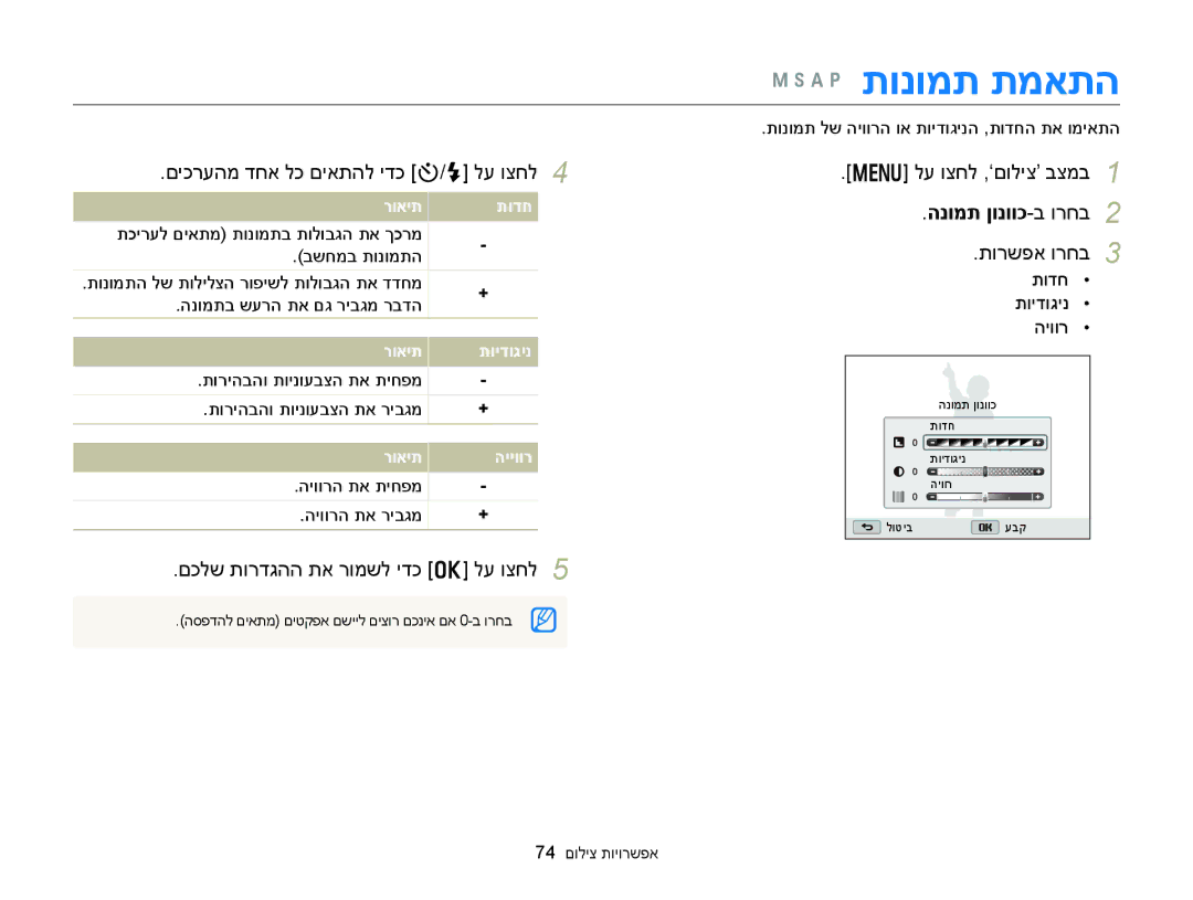 Samsung EC-WB150FBPWIL manual A p תונומת תמאתה, םיכרעהמ דחא לכ םיאתהל ידכ t/F לע וצחל לע וצחל ,‘םוליצ’ בצמב, תודח, תוידוגינ 