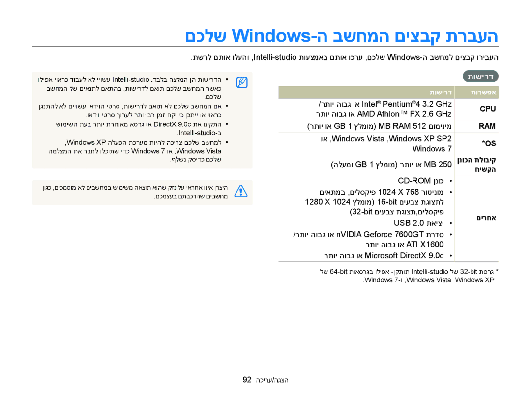 Samsung EC-WB150FBPBIL, EC-WB150FBPWIL, EC-WB150FBPBAE םכלש Windows-ה בשחמה םיצבק תרבעה, תושירד, ןנוכה תלוביק, חישקה, םירחא 