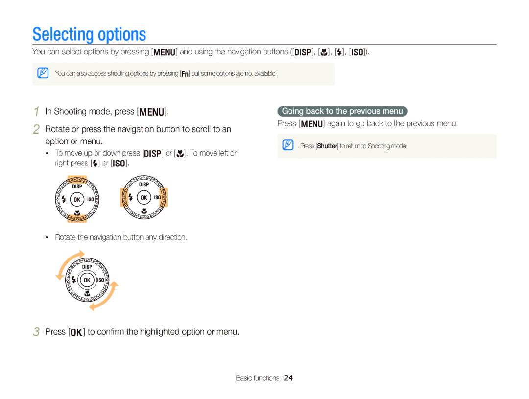 Samsung EC-WB2000BPBE2 manual Shooting mode, press m, Rotate or press the navigation button to scroll to an, Option or menu 