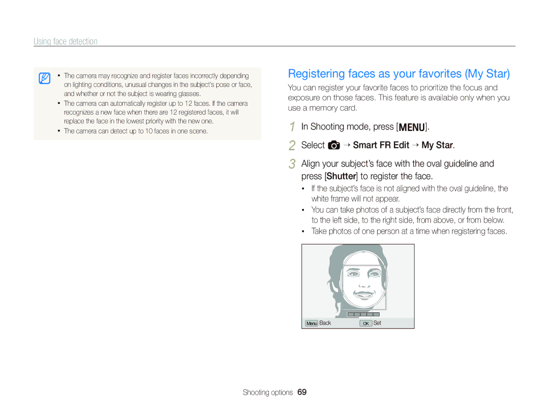 Samsung EC-WB2000BPAE1, EC-WB2000BPBE1 Registering faces as your favorites My Star, Select a “ Smart FR Edit “ My Star 