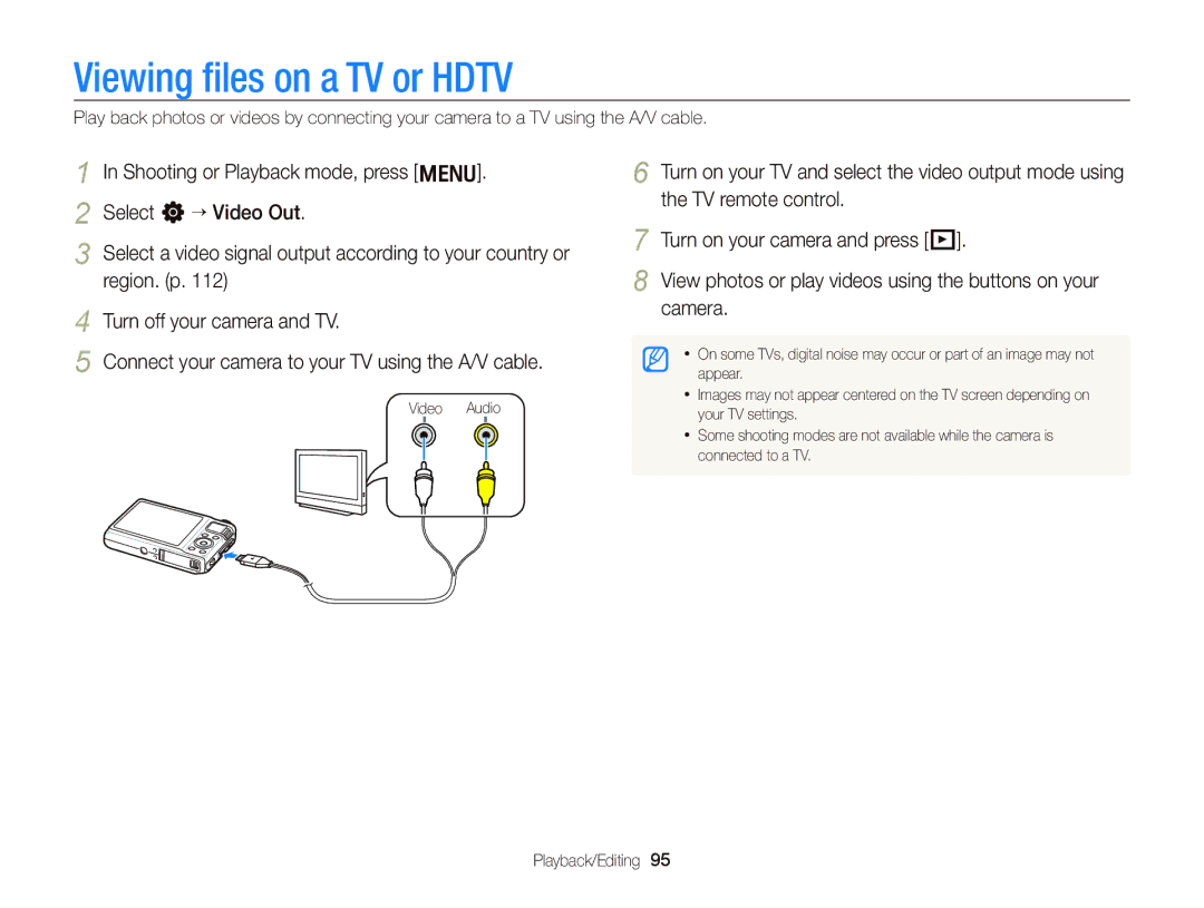 Samsung EC-WB2000BPARU, EC-WB2000BPAE1, EC-WB2000BPBE1, EC-WB2000BPBIT, EC-WB2000BPAE3 manual Viewing ﬁles on a TV or Hdtv 