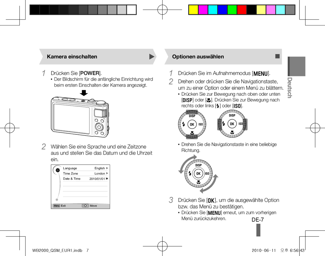 Samsung EC-WB2000BPBRU, EC-WB2000BPAE1, EC-WB2000BPBE1 manual Kamera einschalten, Drücken Sie Power, Optionen auswählen 