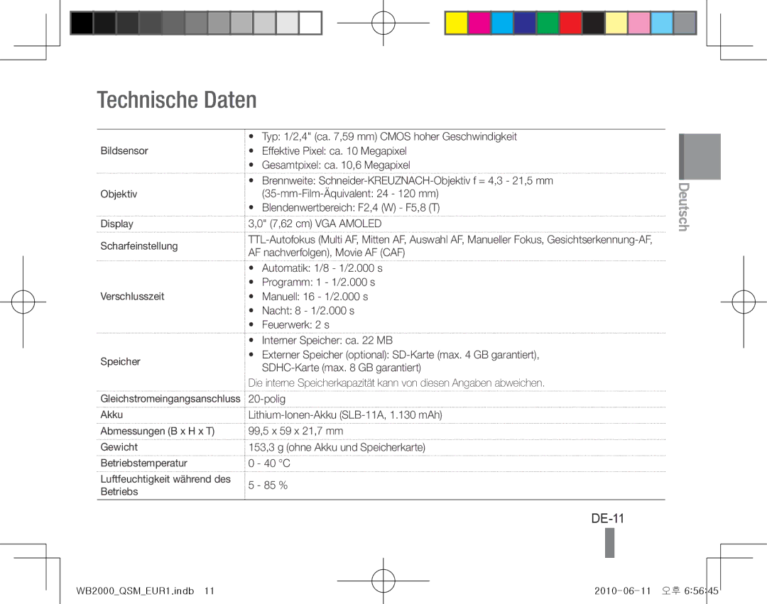 Samsung EC-WB2000BPBE1, EC-WB2000BPAE1, EC-WB2000BPBIT, EC-WB2000BPAE3, EC-WB2000BPBE3, EC-WB2000BPBE2 Technische Daten, DE-11 