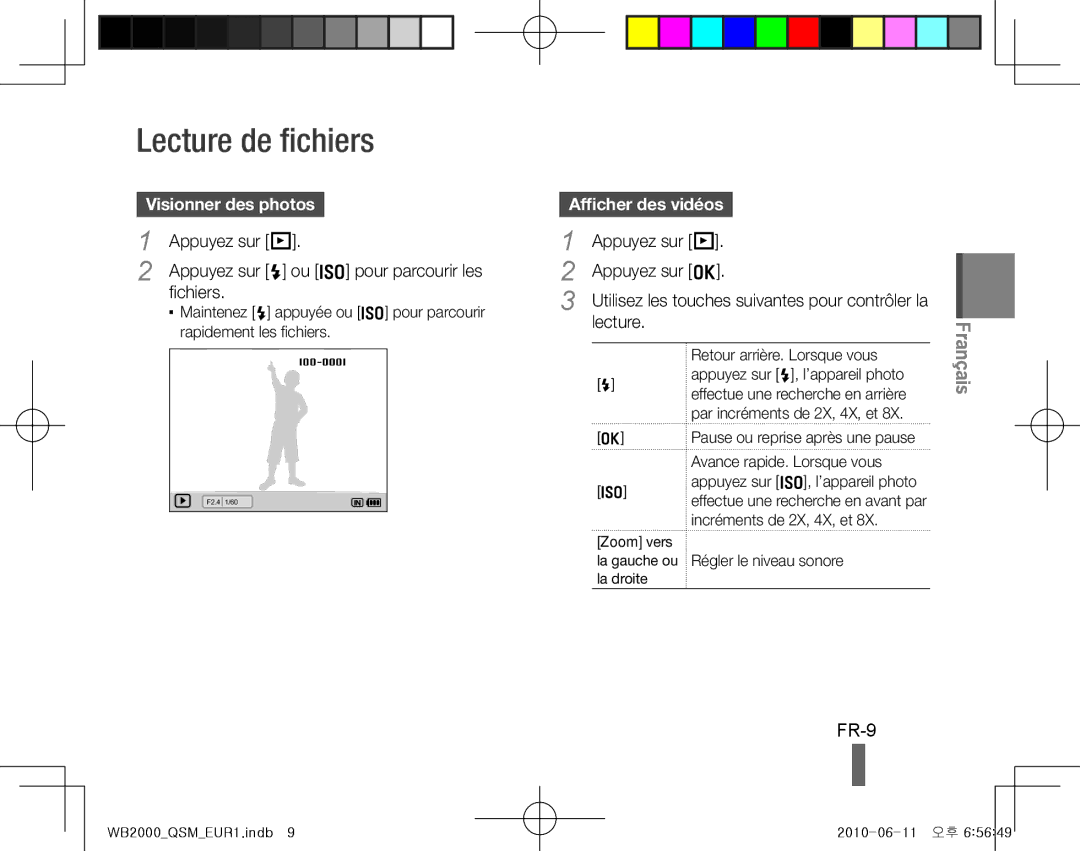 Samsung EC-WB2000BPBIL, EC-WB2000BPAE1, EC-WB2000BPBE1 manual Lecture de fichiers, FR-9, Visionner des photos , Appuyez sur P 