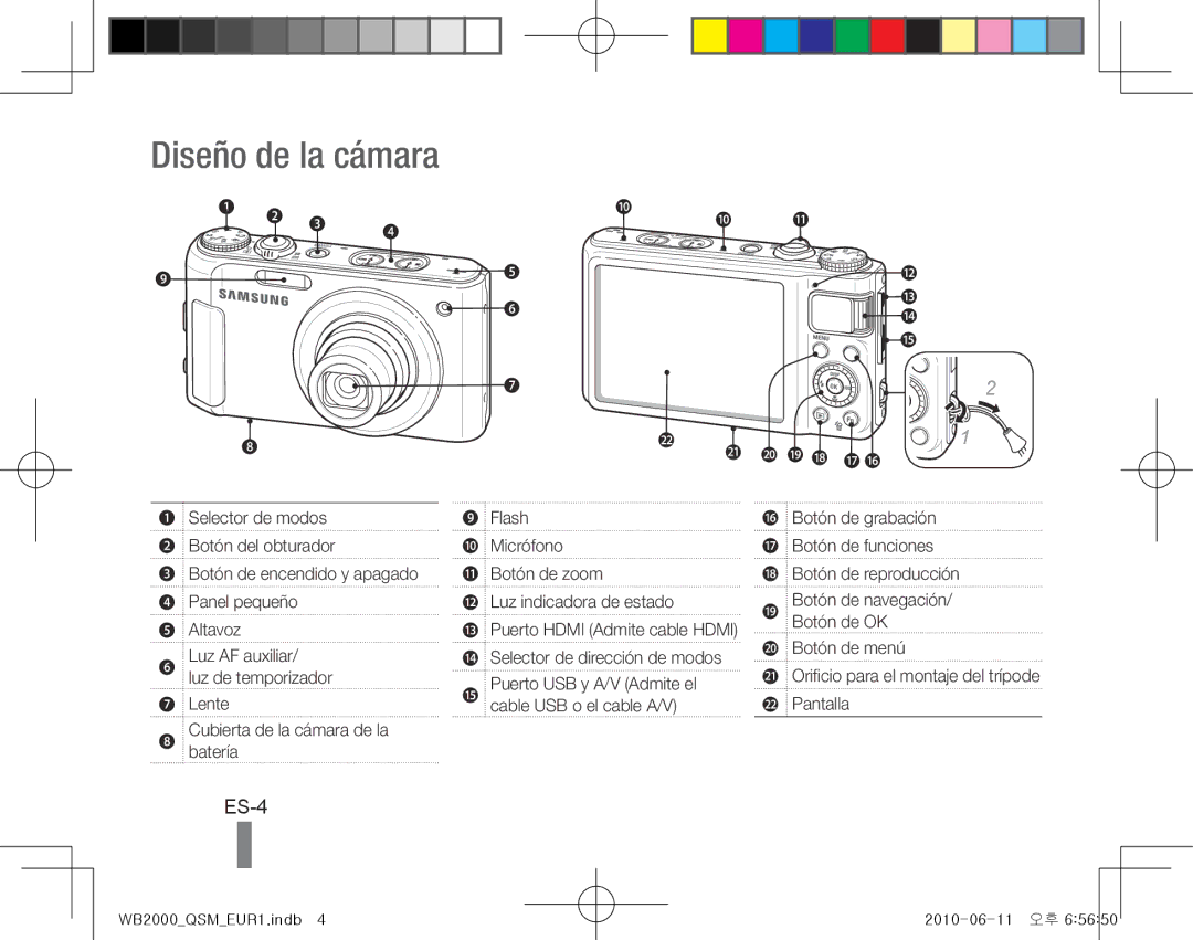 Samsung EC-WB2000BPBE3, EC-WB2000BPAE1, EC-WB2000BPBE1, EC-WB2000BPBIT, EC-WB2000BPAE3 manual Diseño de la cámara, ES-4 