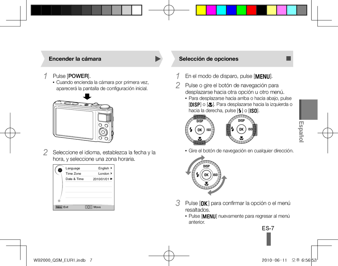 Samsung EC-WB2000BPBRU, EC-WB2000BPAE1, EC-WB2000BPBE1, EC-WB2000BPBIT manual ES-7, Encender la cámara, Selección de opciones 