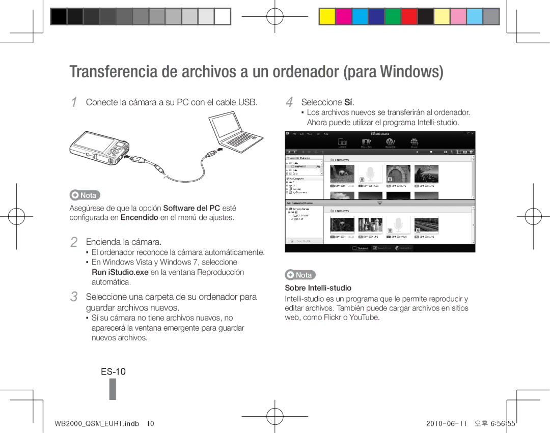 Samsung EC-WB2000BPAE1, EC-WB2000BPBE1 Transferencia de archivos a un ordenador para Windows, ES-10, Encienda la cámara 