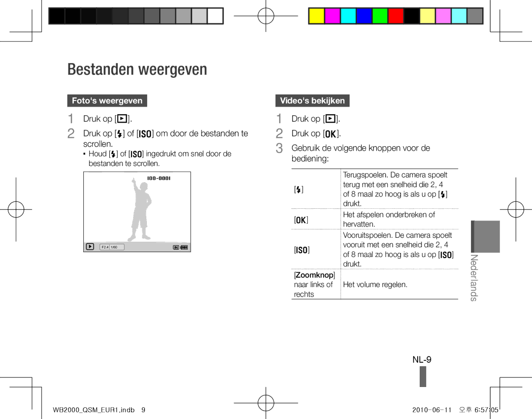 Samsung EC-WB2000BPBIL, EC-WB2000BPAE1 manual Bestanden weergeven, NL-9, Fotos weergeven , Druk op P, Videos bekijken  