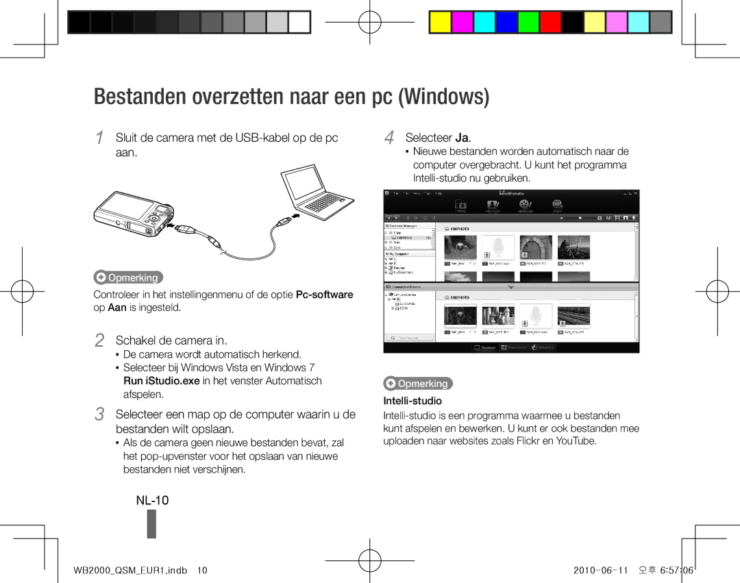 Samsung EC-WB2000BPAE1, EC-WB2000BPBE1, EC-WB2000BPBIT Bestanden overzetten naar een pc Windows, NL-10, Schakel de camera 