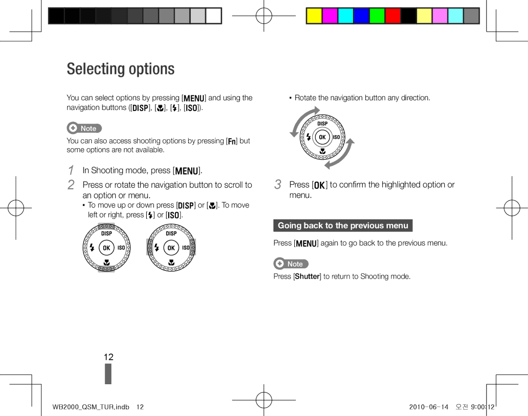 Samsung EC-WB2000BPBIT manual Selecting options, An option or menu, Press o to confi rm the highlighted option or menu 