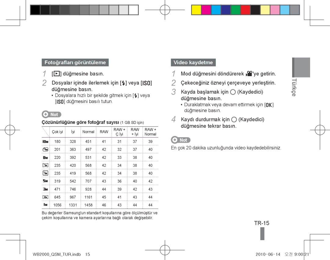 Samsung EC-WB2000BPAE3, EC-WB2000BPAE1, EC-WB2000BPBE1, EC-WB2000BPBIT manual TR-15, Fotoğrafları görüntüleme, Video kaydetme 