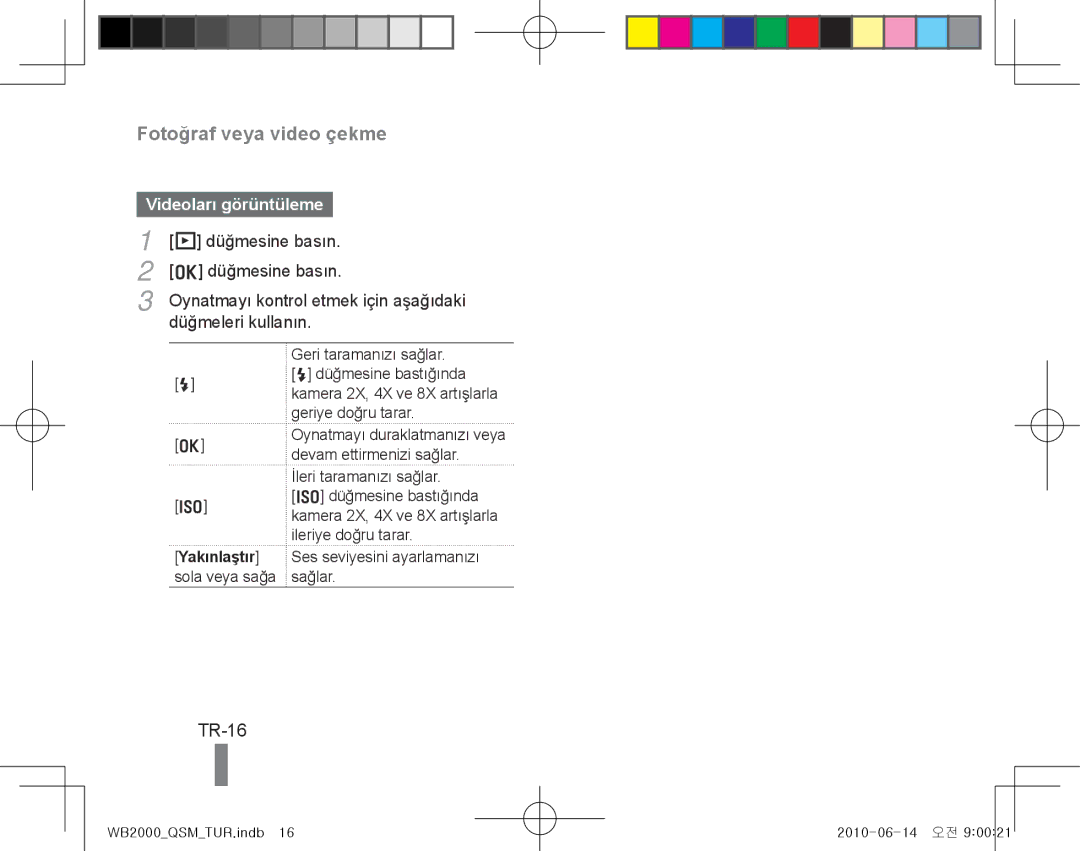 Samsung EC-WB2000BPBE3, EC-WB2000BPAE1, EC-WB2000BPBE1, EC-WB2000BPBIT manual TR-16, Videoları görüntüleme, Düğmeleri kullanın 