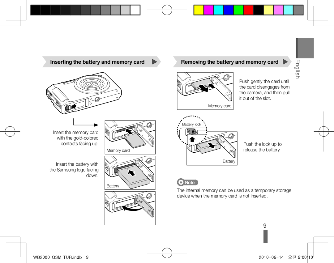 Samsung EC-WB2000BPBIL Camera, and then pull It out of the slot, Insert the battery with the Samsung logo facing down 