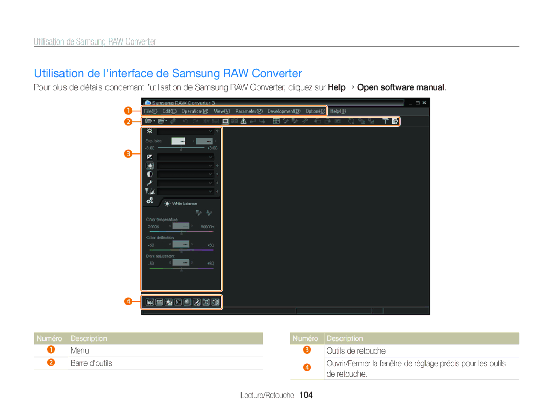Samsung EC-WB2000BPBE1 manual Utilisation de linterface de Samsung RAW Converter, Utilisation de Samsung RAW Converter 