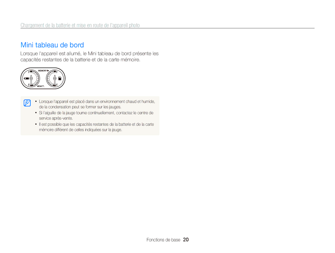 Samsung EC-WB2000BPBE1, EC-WB2000BPAE1 manual Mini tableau de bord 