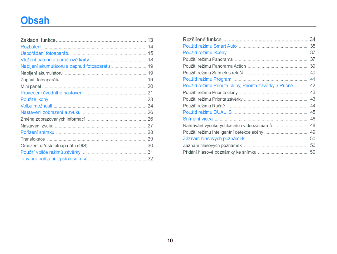 Samsung EC-WB2000BPBE3, EC-WB2000BPAE3 manual Obsah 