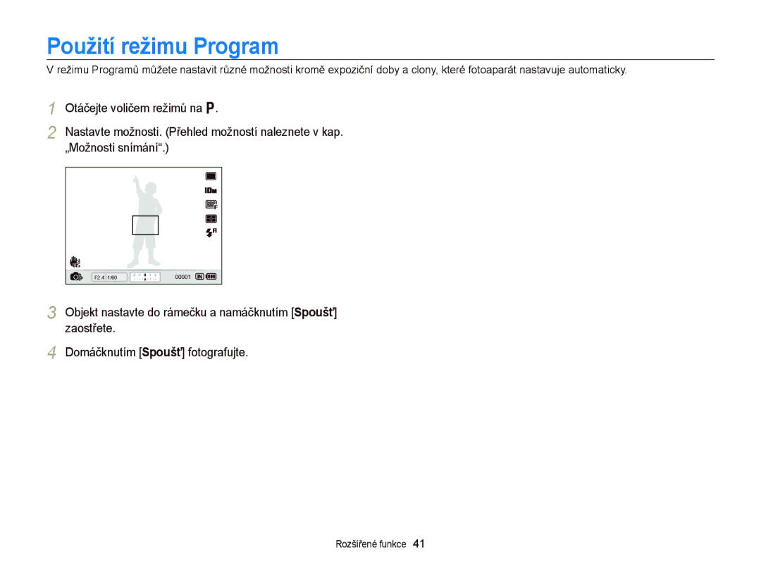 Samsung EC-WB2000BPAE3, EC-WB2000BPBE3 manual Použití režimu Program 