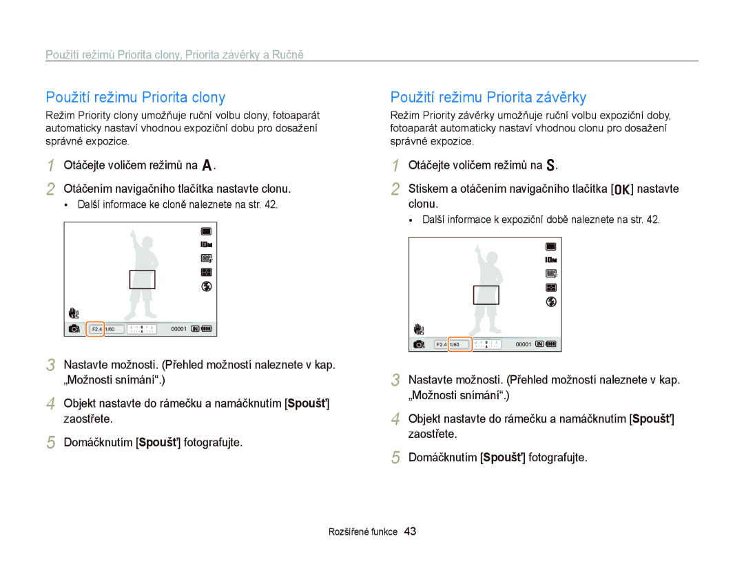 Samsung EC-WB2000BPAE3, EC-WB2000BPBE3 manual Použití režimu Priorita clony, Použití režimu Priorita závěrky 