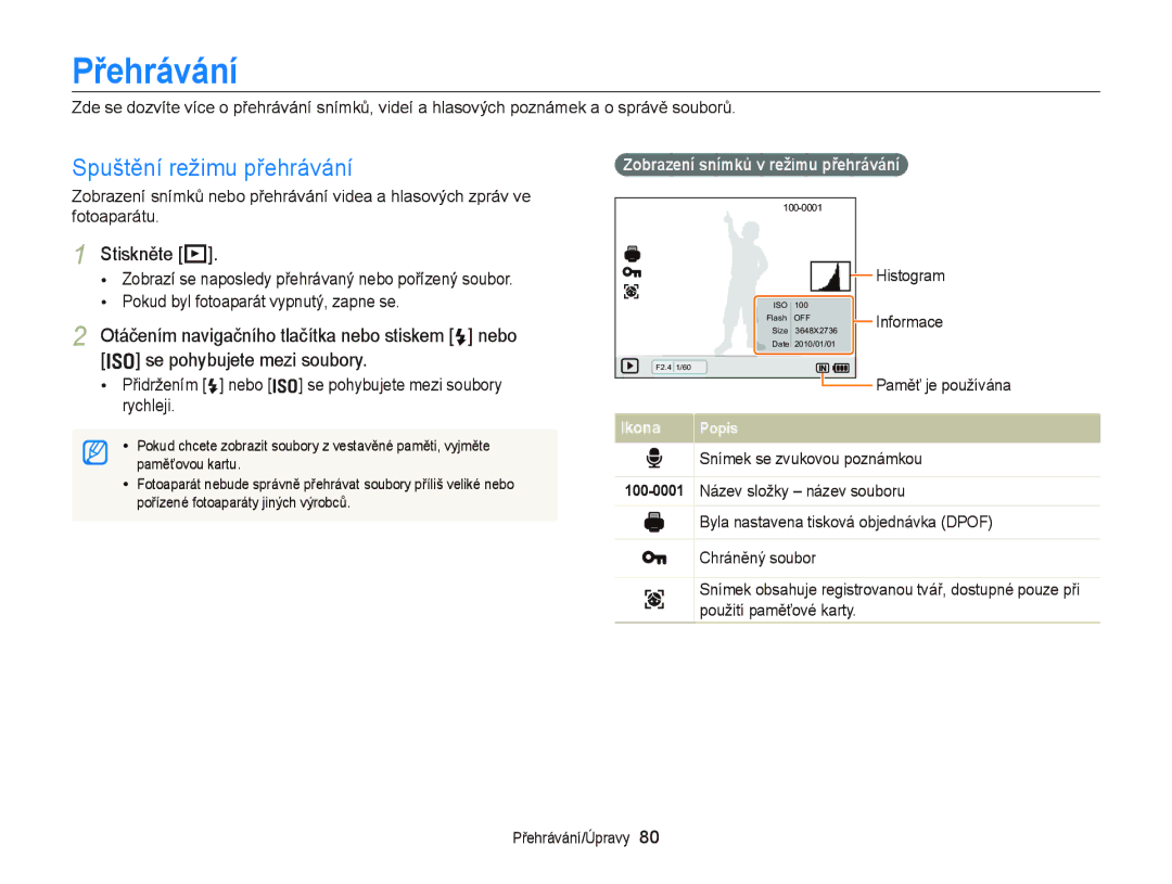 Samsung EC-WB2000BPBE3, EC-WB2000BPAE3 manual Přehrávání, Spuštění režimu přehrávání, Stiskněte P 