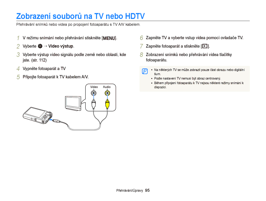 Samsung EC-WB2000BPAE3, EC-WB2000BPBE3 manual Zobrazení souborů na TV nebo Hdtv, Vyberte n “ Video výstup 