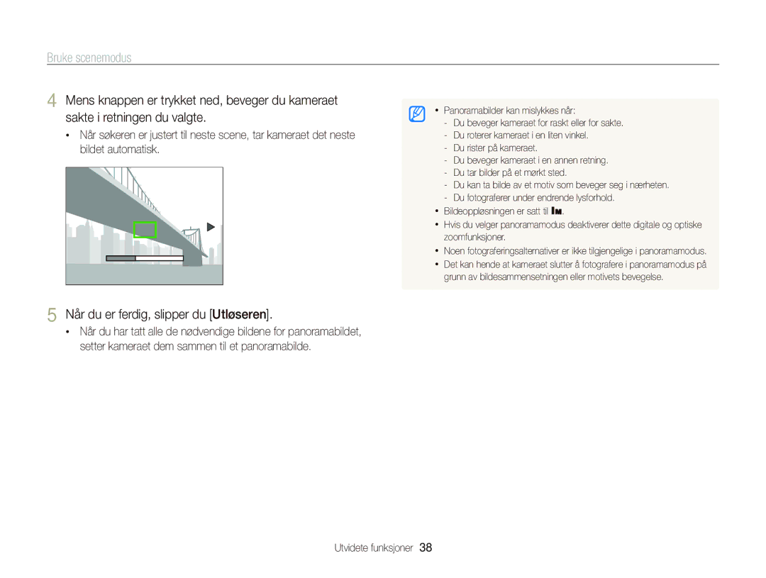 Samsung EC-WB2000BPBE2 manual Bruke scenemodus, Når du er ferdig, slipper du Utløseren 