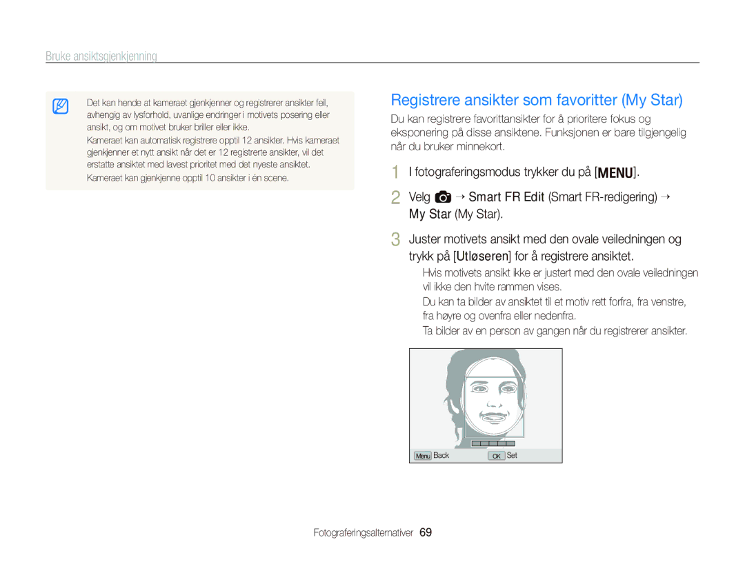 Samsung EC-WB2000BPBE2 manual Registrere ansikter som favoritter My Star 