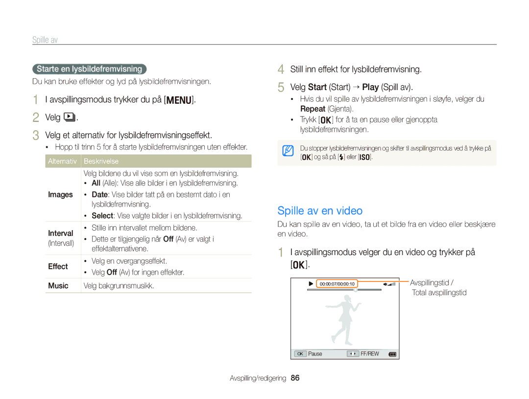 Samsung EC-WB2000BPBE2 manual Spille av en video, Avspillingsmodus velger du en video og trykker på o 