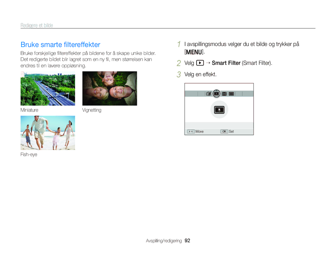 Samsung EC-WB2000BPBE2 manual Bruke smarte ﬁltereffekter, Fish-eye Avspilling/redigering 