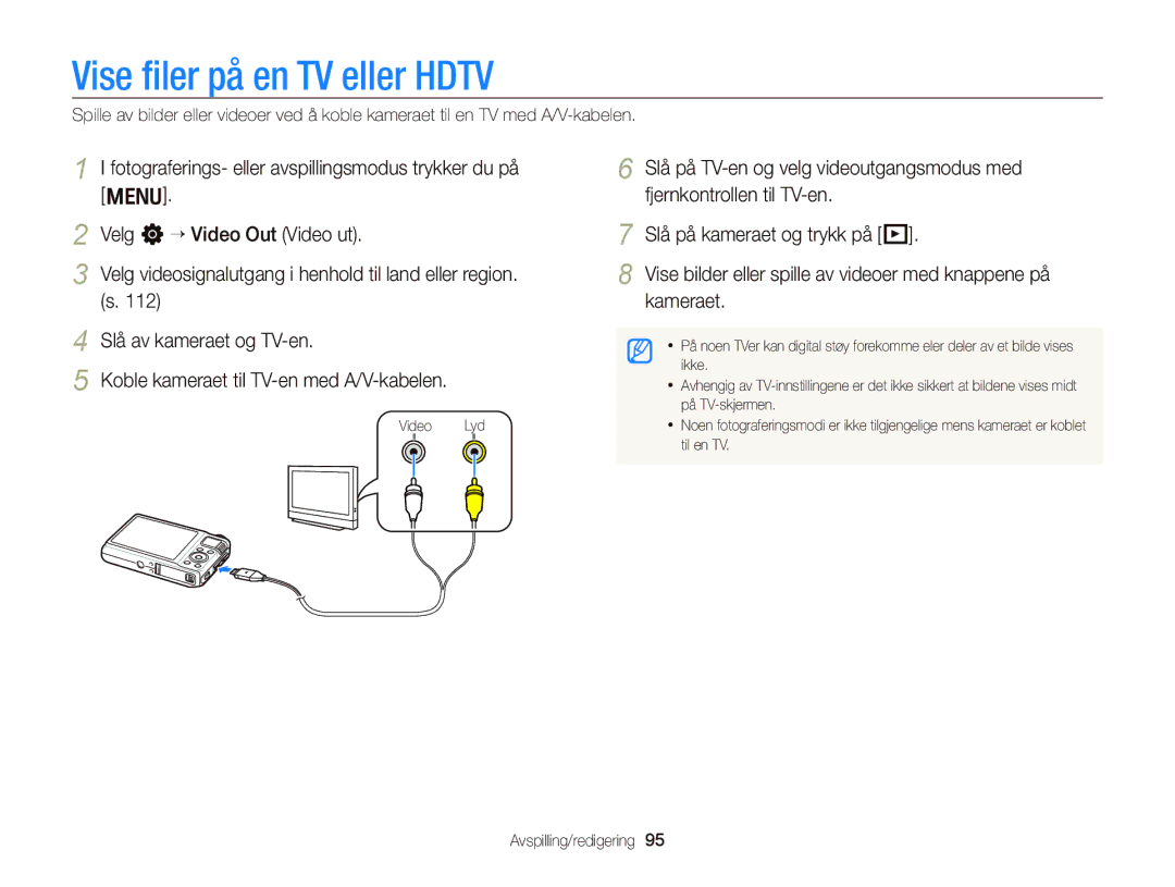 Samsung EC-WB2000BPBE2 manual Vise ﬁler på en TV eller Hdtv 