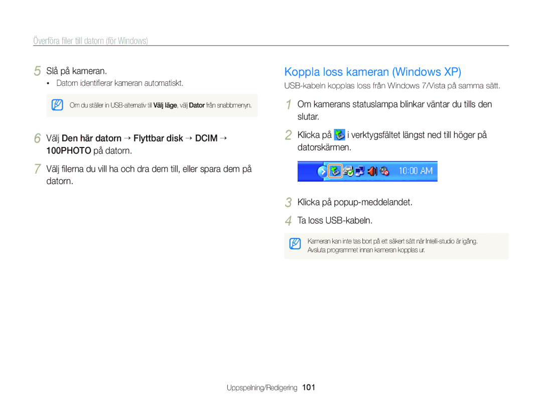 Samsung EC-WB2000BPBE2 manual Koppla loss kameran Windows XP, Slå på kameran 