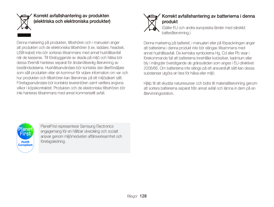 Samsung EC-WB2000BPBE2 manual Korrekt avfallshantering av batterierna i denna produkt 