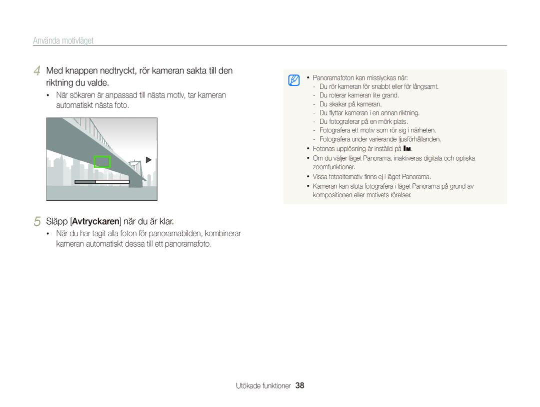 Samsung EC-WB2000BPBE2 manual Använda motivläget, Släpp Avtryckaren när du är klar 