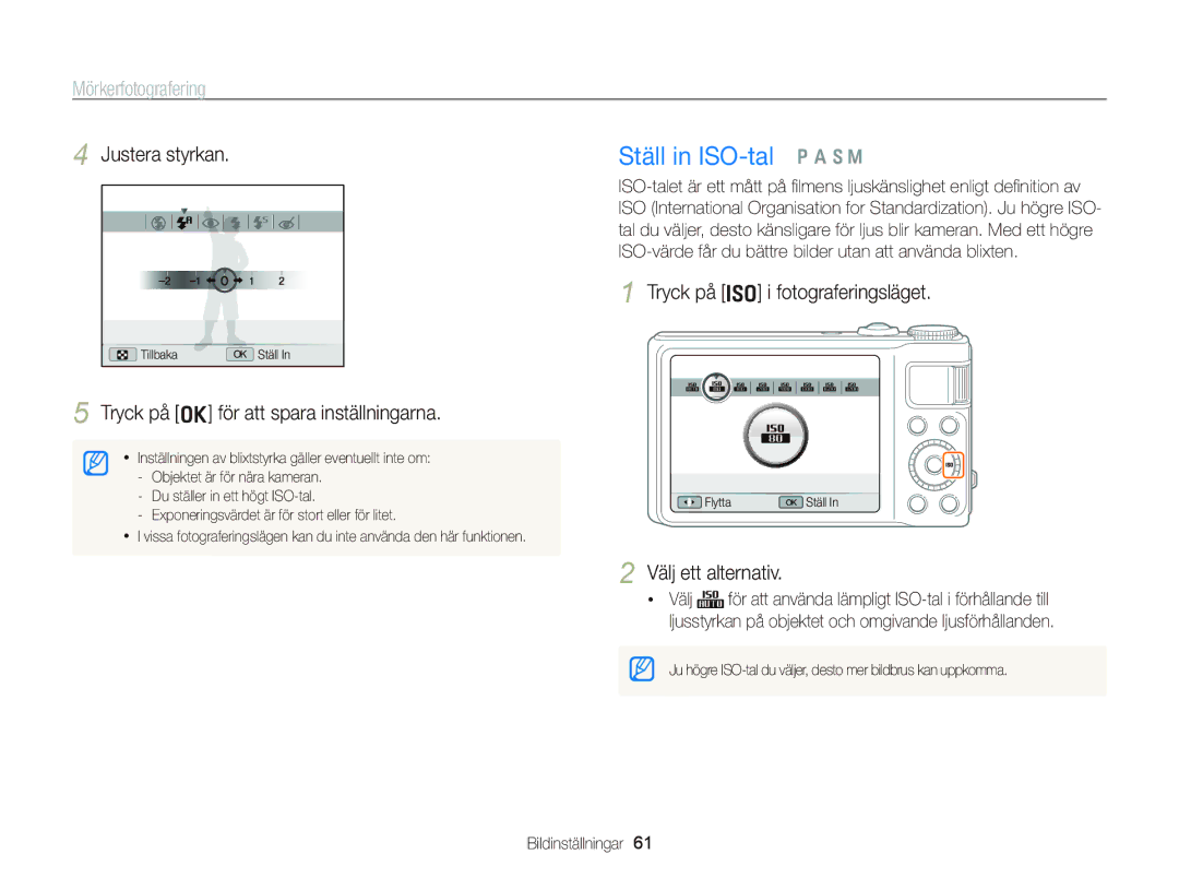 Samsung EC-WB2000BPBE2 manual Ställ in ISO-tal p a S M, Justera styrkan, Tryck på I i fotograferingsläget 