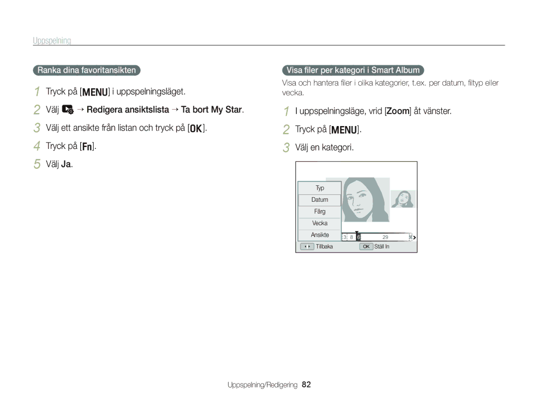 Samsung EC-WB2000BPBE2 manual Visa ﬁler per kategori i Smart Album 