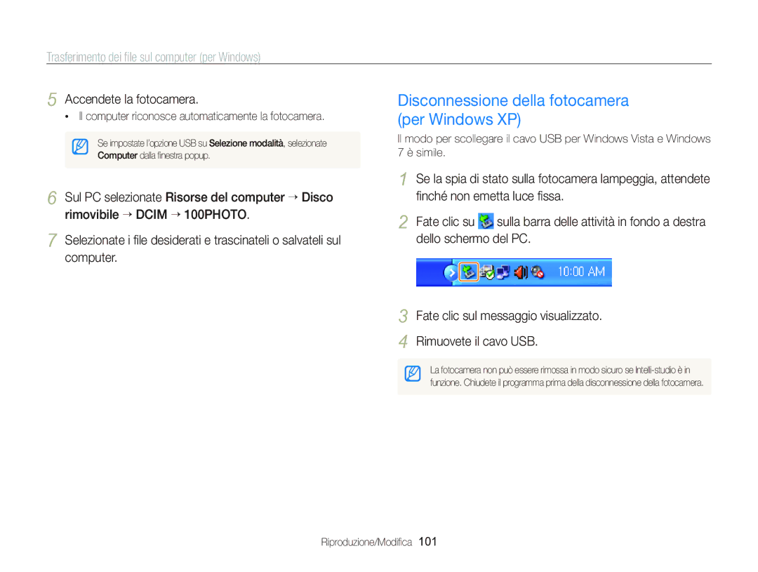 Samsung EC-WB2000BPBIT manual Disconnessione della fotocamera per Windows XP, Accendete la fotocamera 