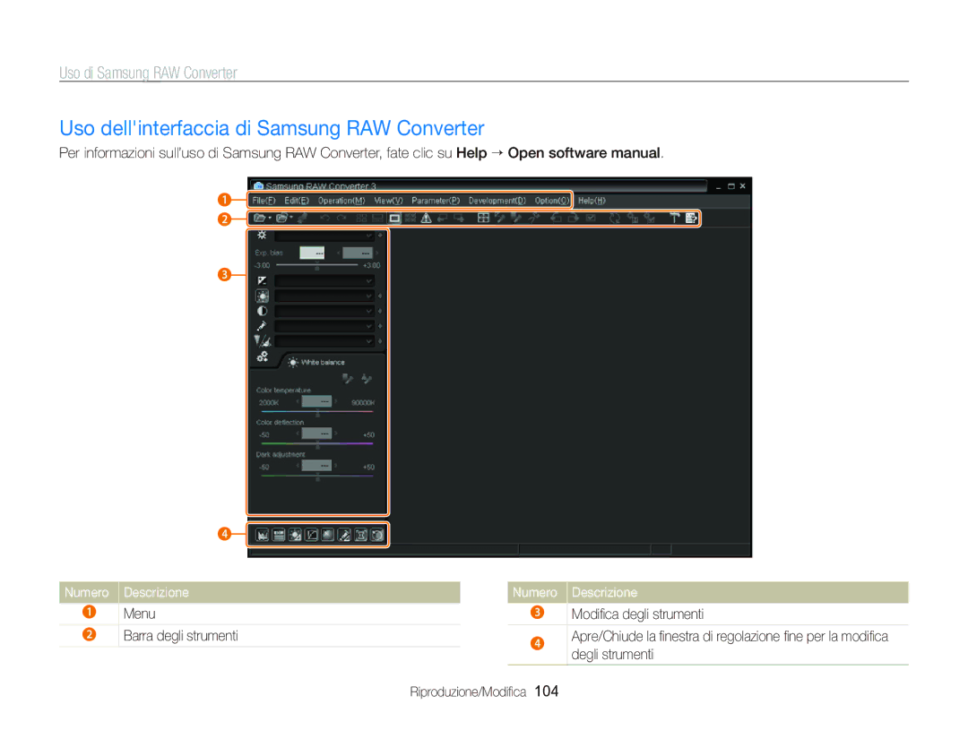 Samsung EC-WB2000BPBIT manual Uso dellinterfaccia di Samsung RAW Converter, Uso di Samsung RAW Converter 