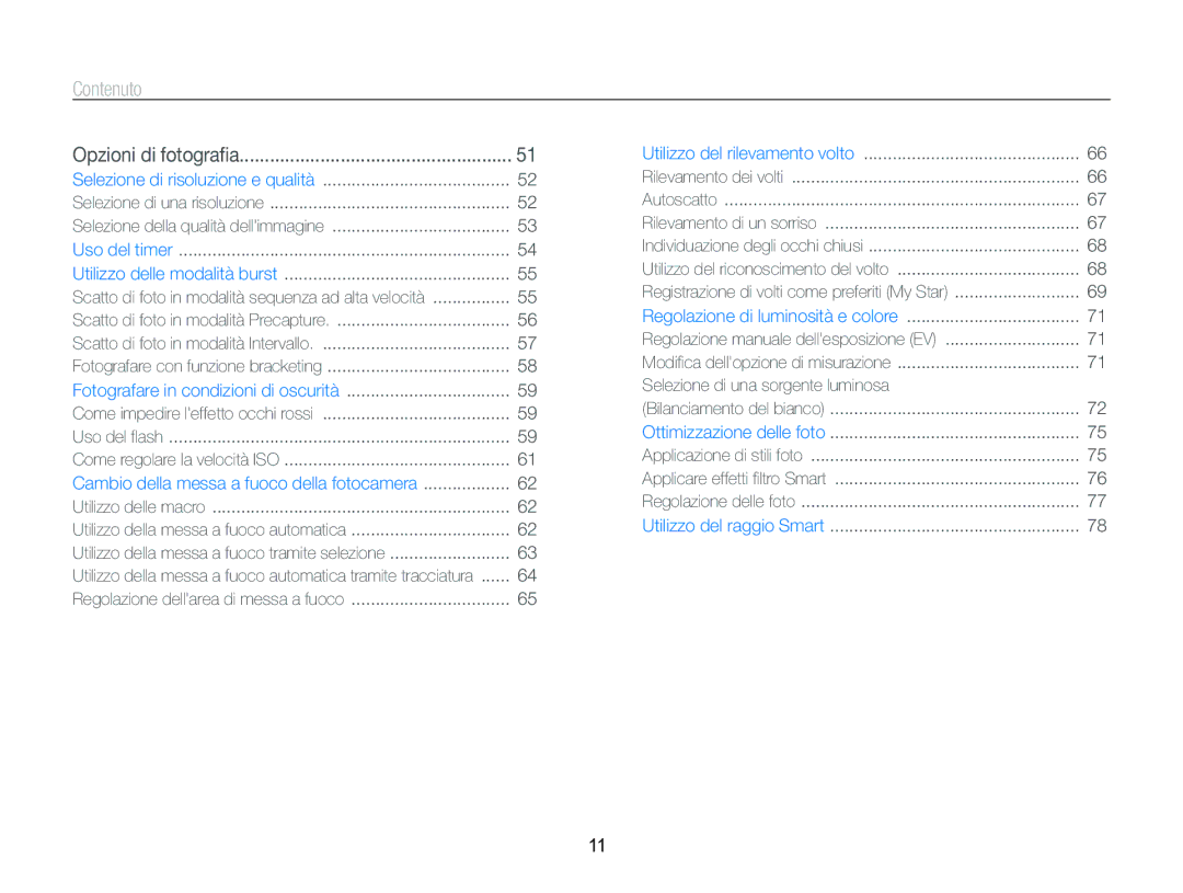 Samsung EC-WB2000BPBIT manual Contenuto, Selezione di una sorgente luminosa 