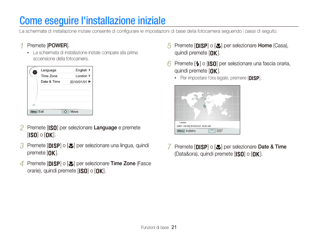 Samsung EC-WB2000BPBIT manual Come eseguire linstallazione iniziale, Premete Power 