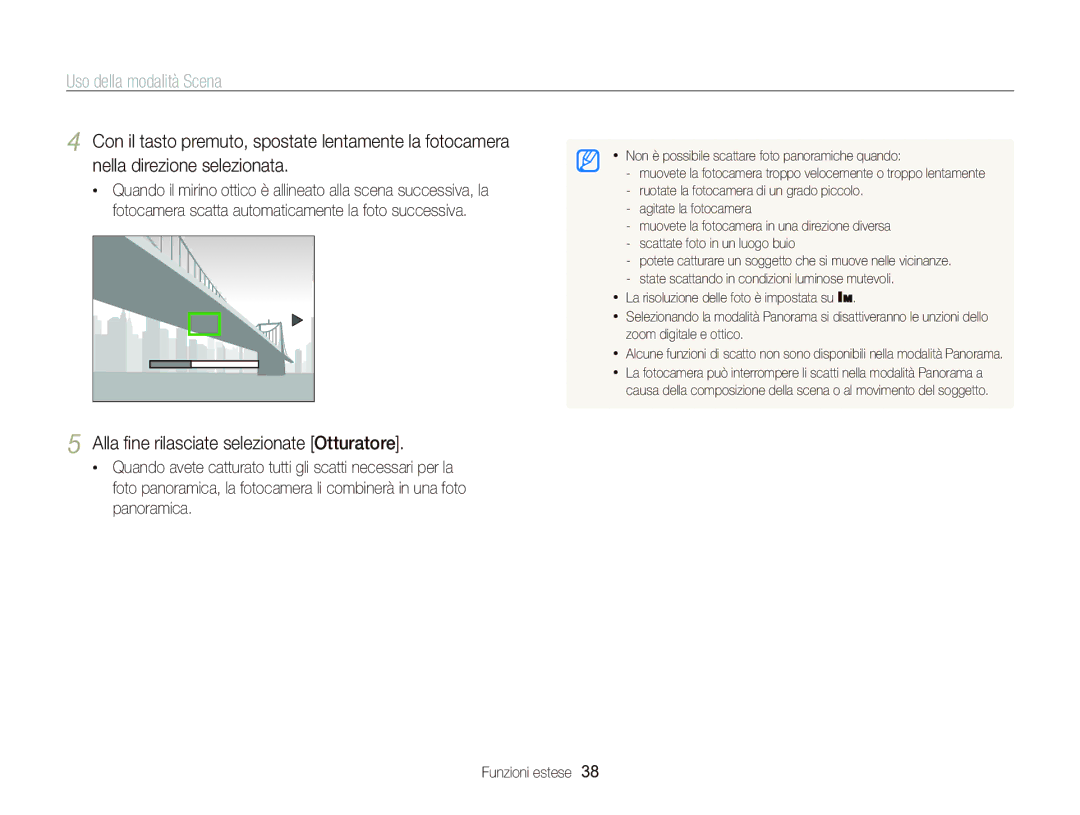 Samsung EC-WB2000BPBIT manual Uso della modalità Scena, Alla ﬁne rilasciate selezionate Otturatore 