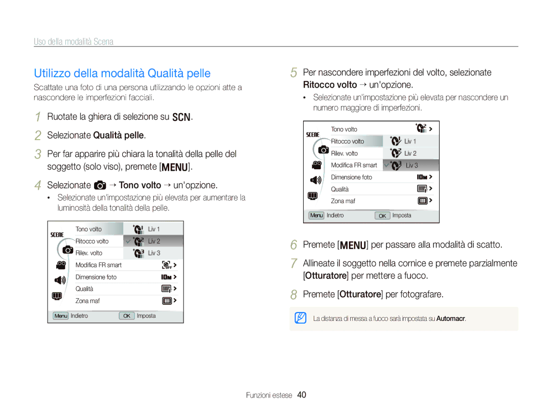 Samsung EC-WB2000BPBIT manual Utilizzo della modalità Qualità pelle 