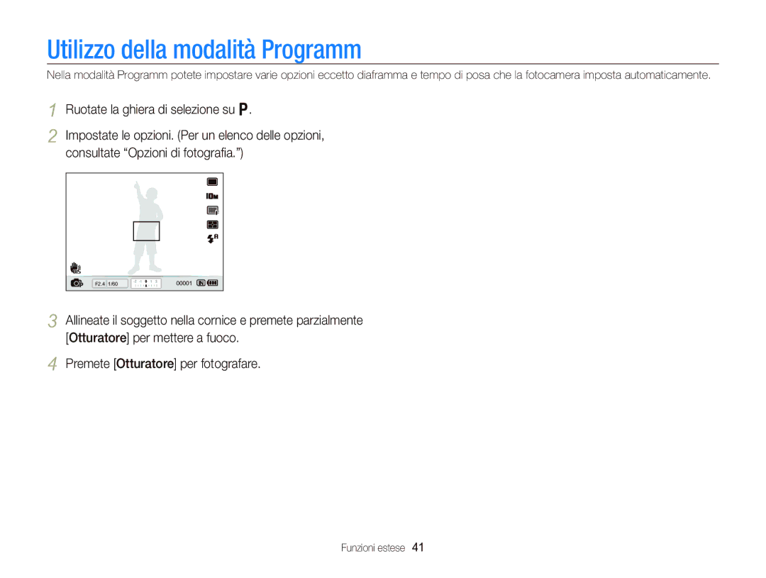 Samsung EC-WB2000BPBIT manual Utilizzo della modalità Programm 