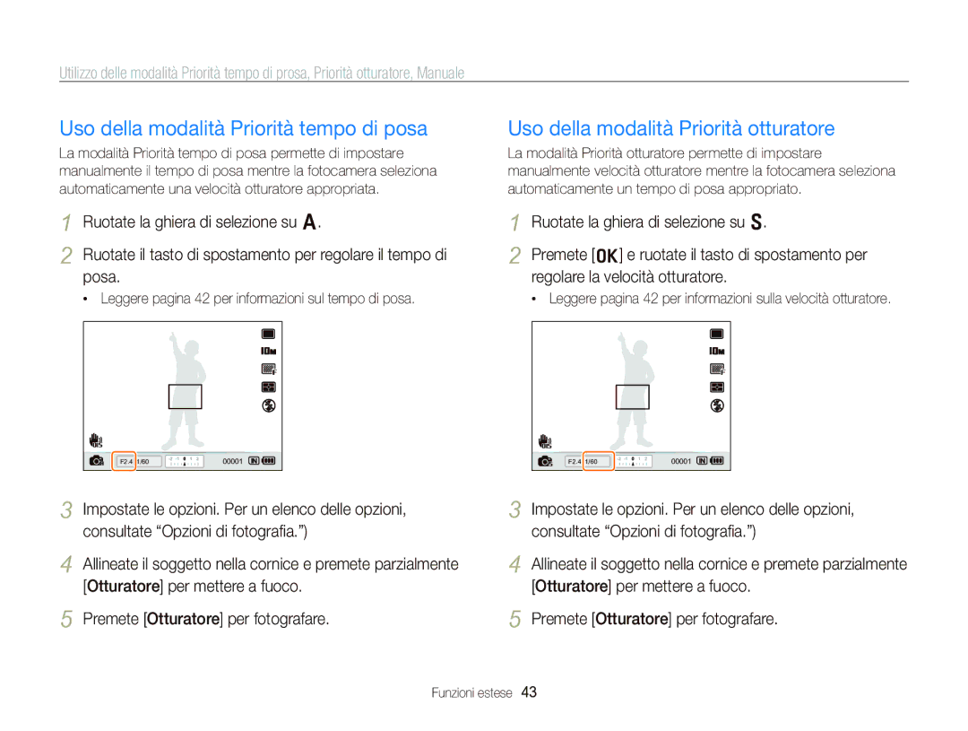 Samsung EC-WB2000BPBIT manual Uso della modalità Priorità tempo di posa, Uso della modalità Priorità otturatore 