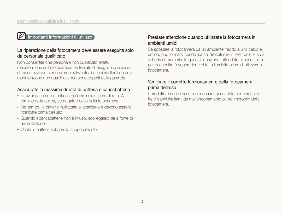 Samsung EC-WB2000BPBIT manual Ambienti umidi, Assicurate la massima durata di batteria e caricabatteria 